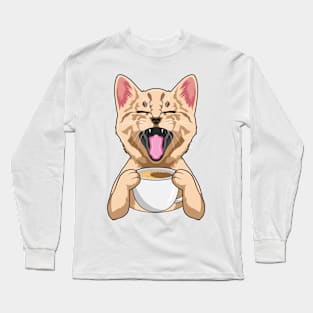 Cat with Cup of Coffee Long Sleeve T-Shirt